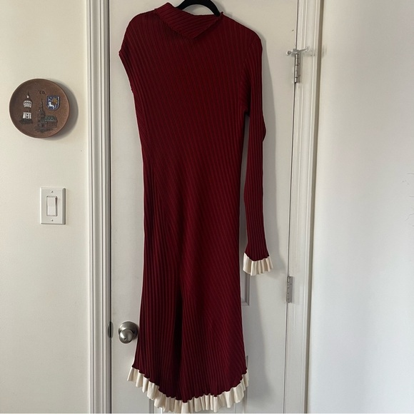 Esteban Cortazar Asymmetric one-shoulder ribbed stretch-knit dress ruffled XL - Picture 5 of 16